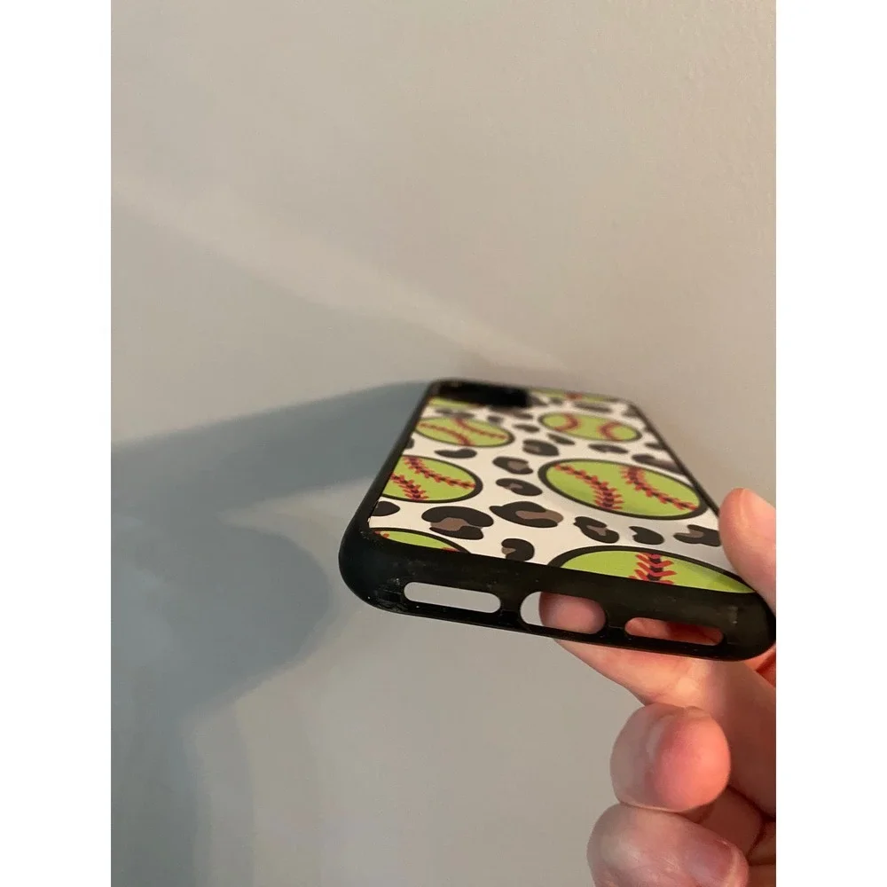 Softball Leopard Print Phone Case iPhone 11 Pro Unisex White Neon Yellow Sporty
